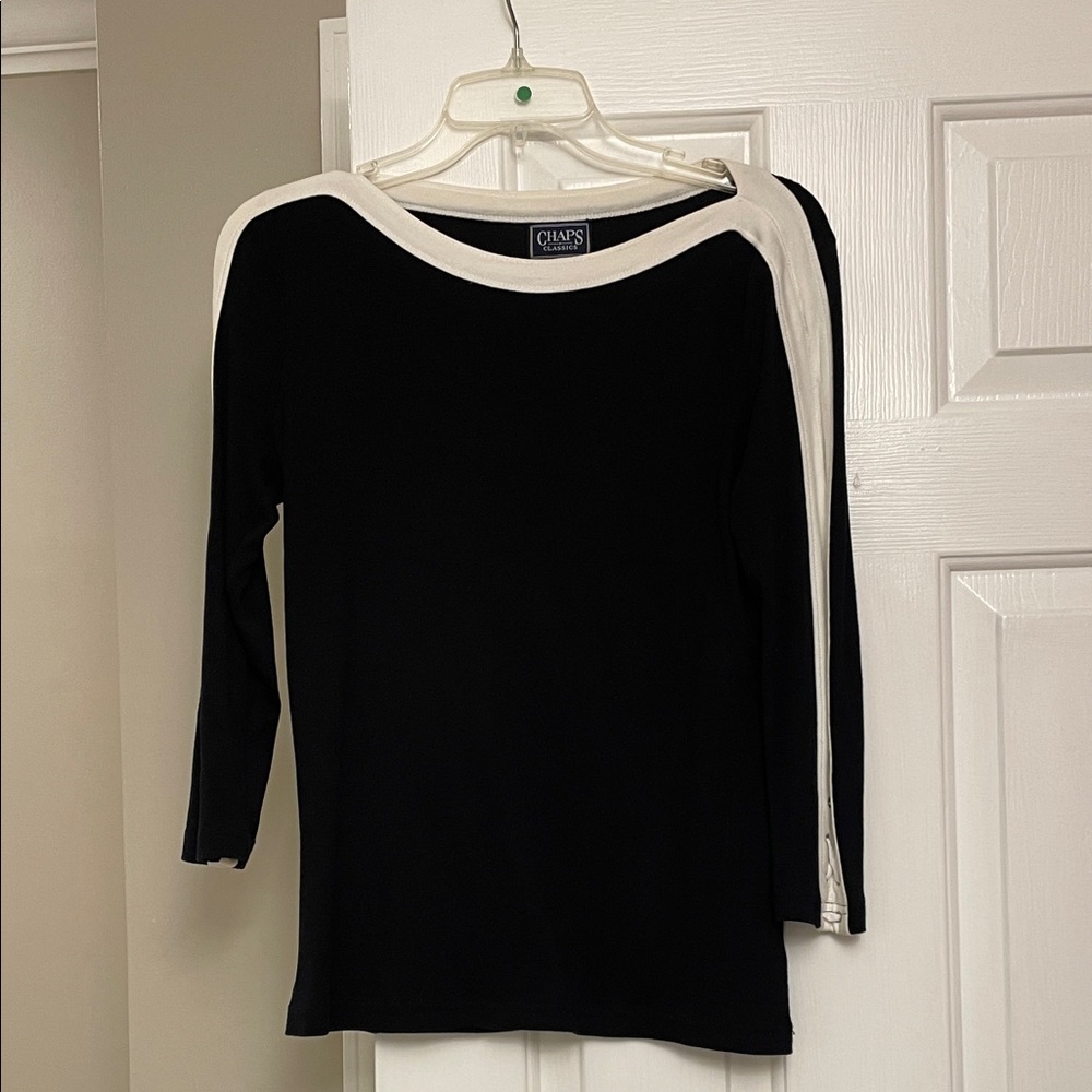 Chaps Black and White Contrast Trim Top